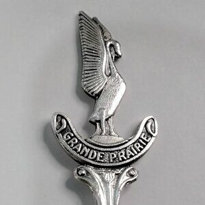 Grande Prairie Alberta Spoon with Trumpeter Swan Embossed Finial Canada Souvenir